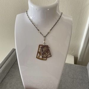 Brighton Silver & Gold Floral Rectangular Scroll 2 Pendant Silver 16” Necklace